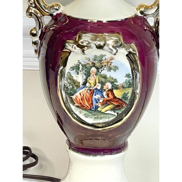 Vintage Porcelain Urn Style Table Lamp Victorian Scene Colonial Couple - Picture 3 of 12